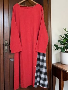 Orange Kaftan with Plaid Accent Panel Sz 4XL NWOT Boho Desert Vibes